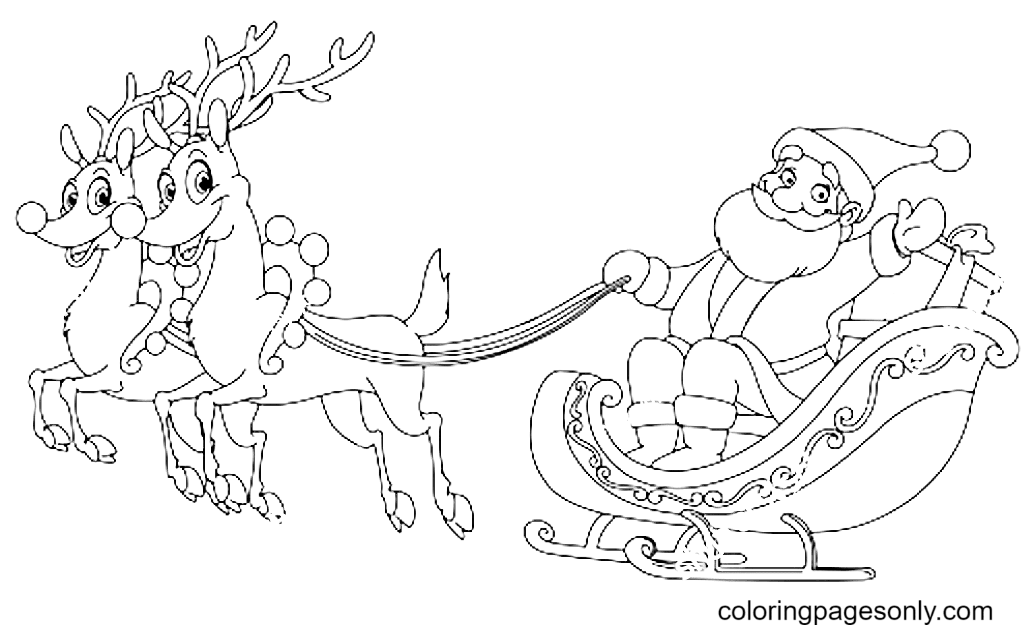 Weihnachtsmann reitet auf seinem Schlitten Malvorlagen