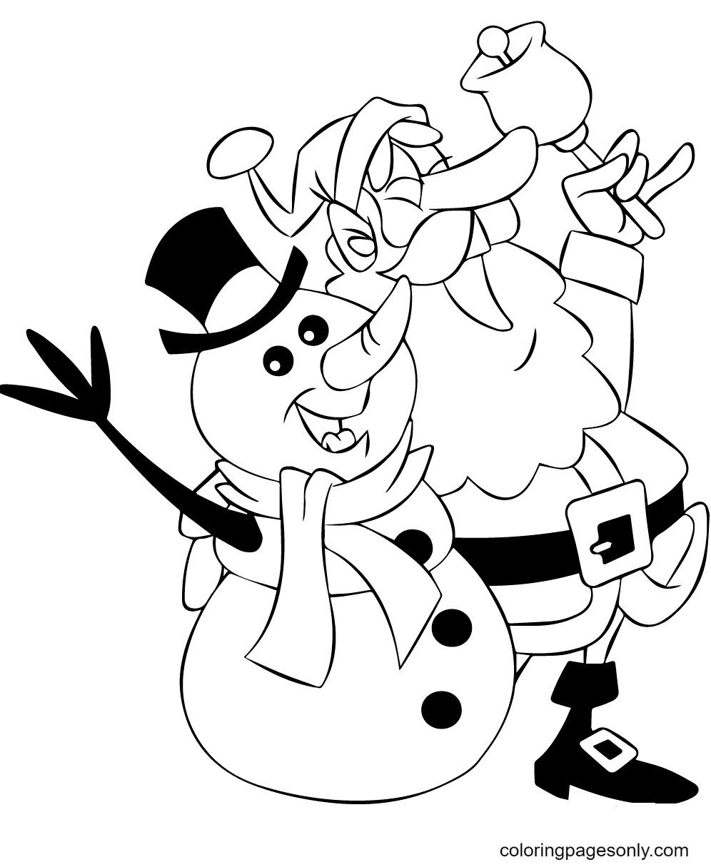 Santa and Snowman Singing Coloring Page