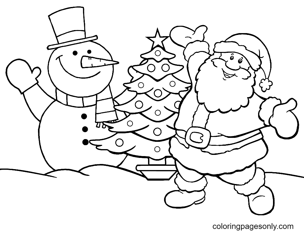 Santa and Snowman Coloring Page