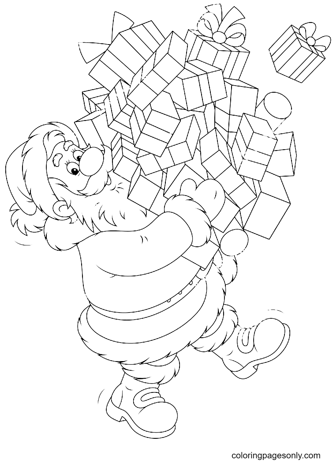 Santa with Christmas Gifts Coloring Page