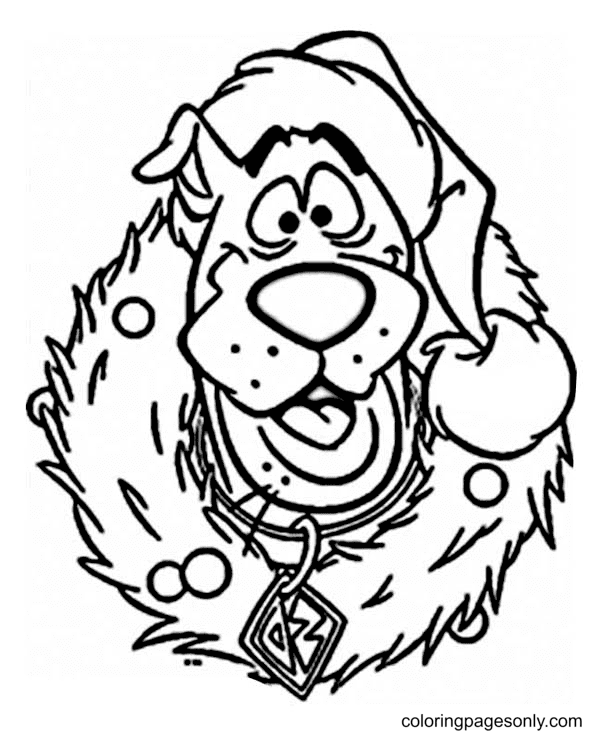 Scooby Doo Wearing Christmas Wreath on Christmas Coloring Pages