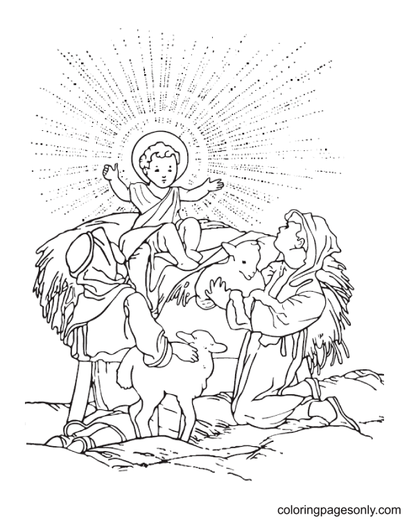 Пастухи обожают младенца Иисуса из религиозного Рождества