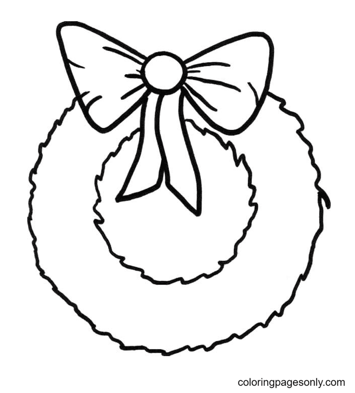 Simple Xmas Wreath With Bow Coloring Page