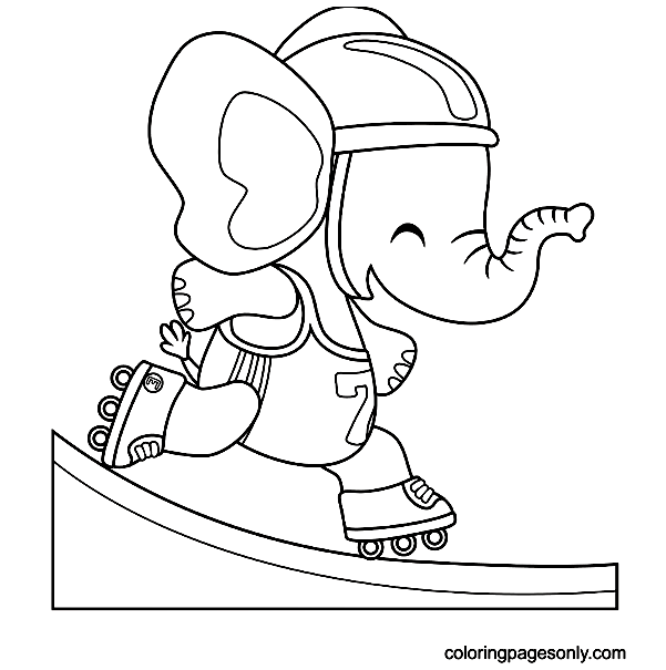 Skating Elephant Coloring Pages