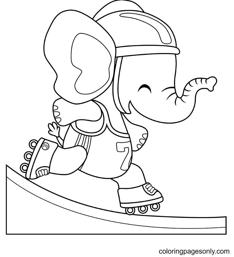 Skating Elephant Coloring Page