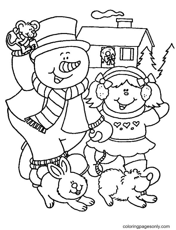 Snowman Having Fun Coloring Pages