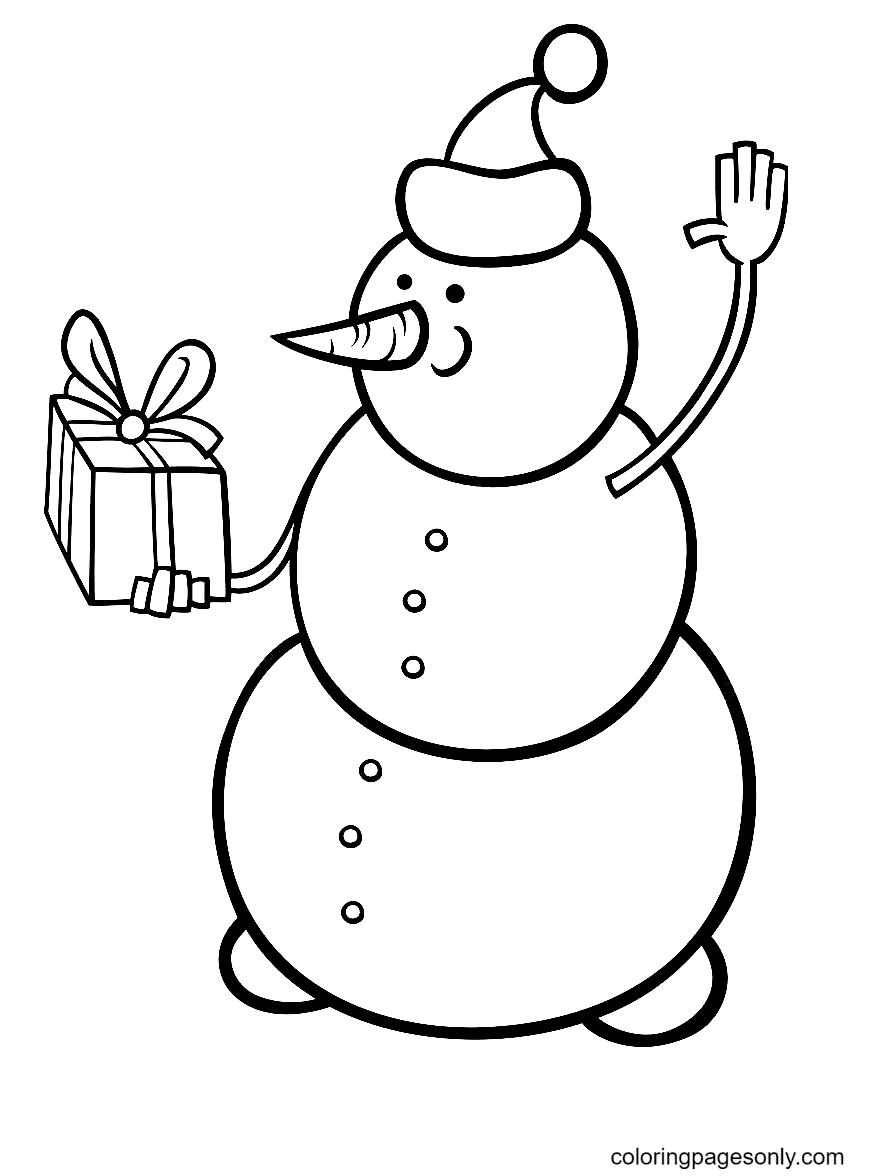 Muñeco de nieve sosteniendo una caja de regalo de Snowman