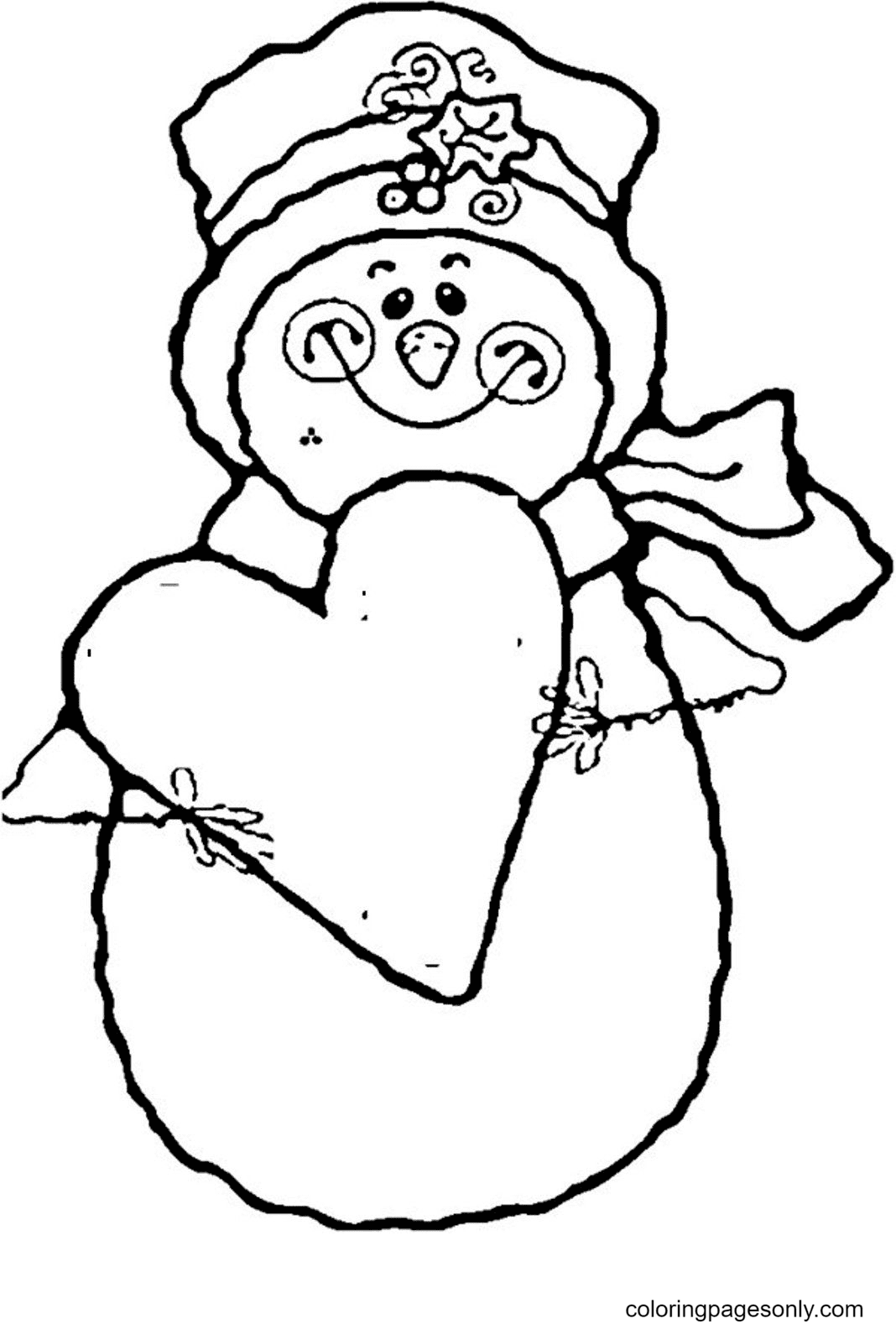 Snowman Holding a Heart Coloring Page