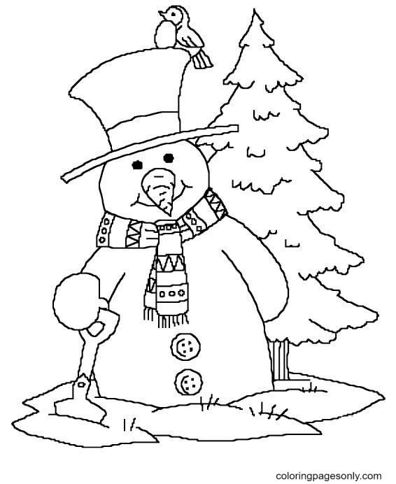 رجل ثلج بالقرب من شجرة عيد الميلاد من رجل الثلج