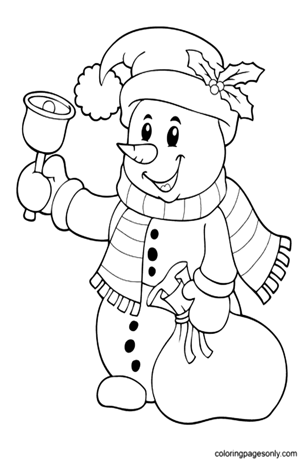 Снеговик звонит в колокольчик из мультфильма "Снеговик"