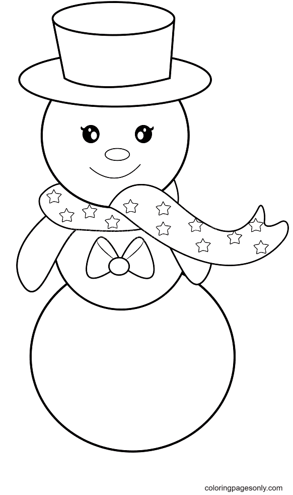Snowman Wearing a Hat and Smiling Coloring Pages