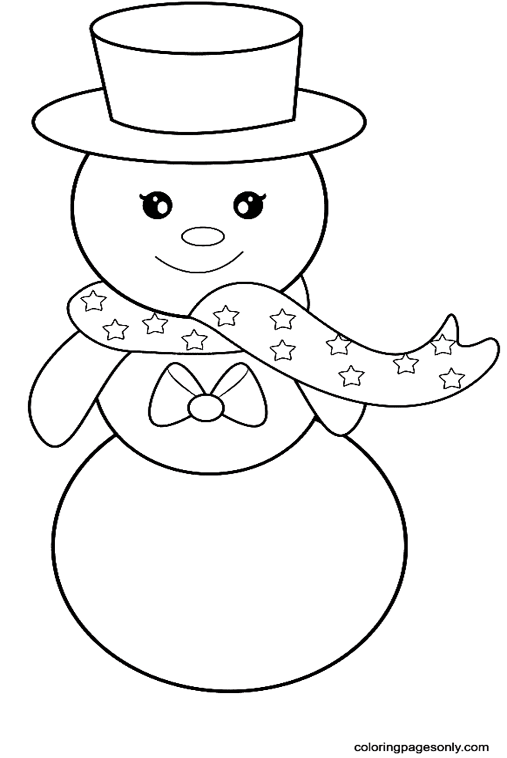 Snowman Wearing A Hat And Smiling Coloring Pages