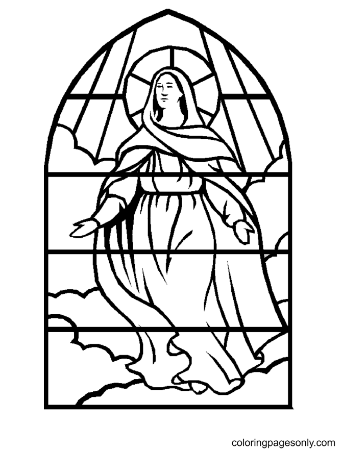 Stained Glass Mother Mary Coloring Pages