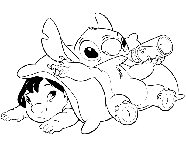 Stitch Drinking Milk on Lilo Coloring Page