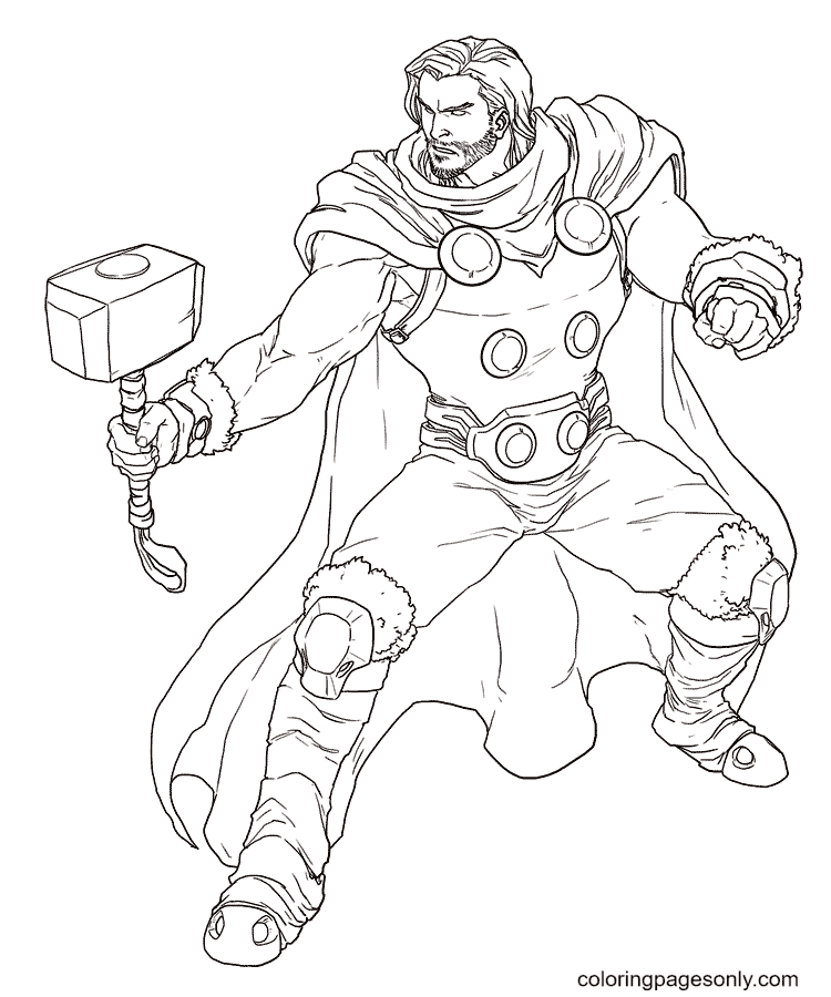 Superhero Thor from Avengers Coloring Page