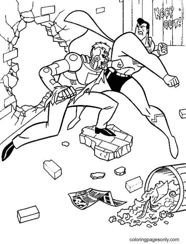 Desenho para colorir de luta do super-homem