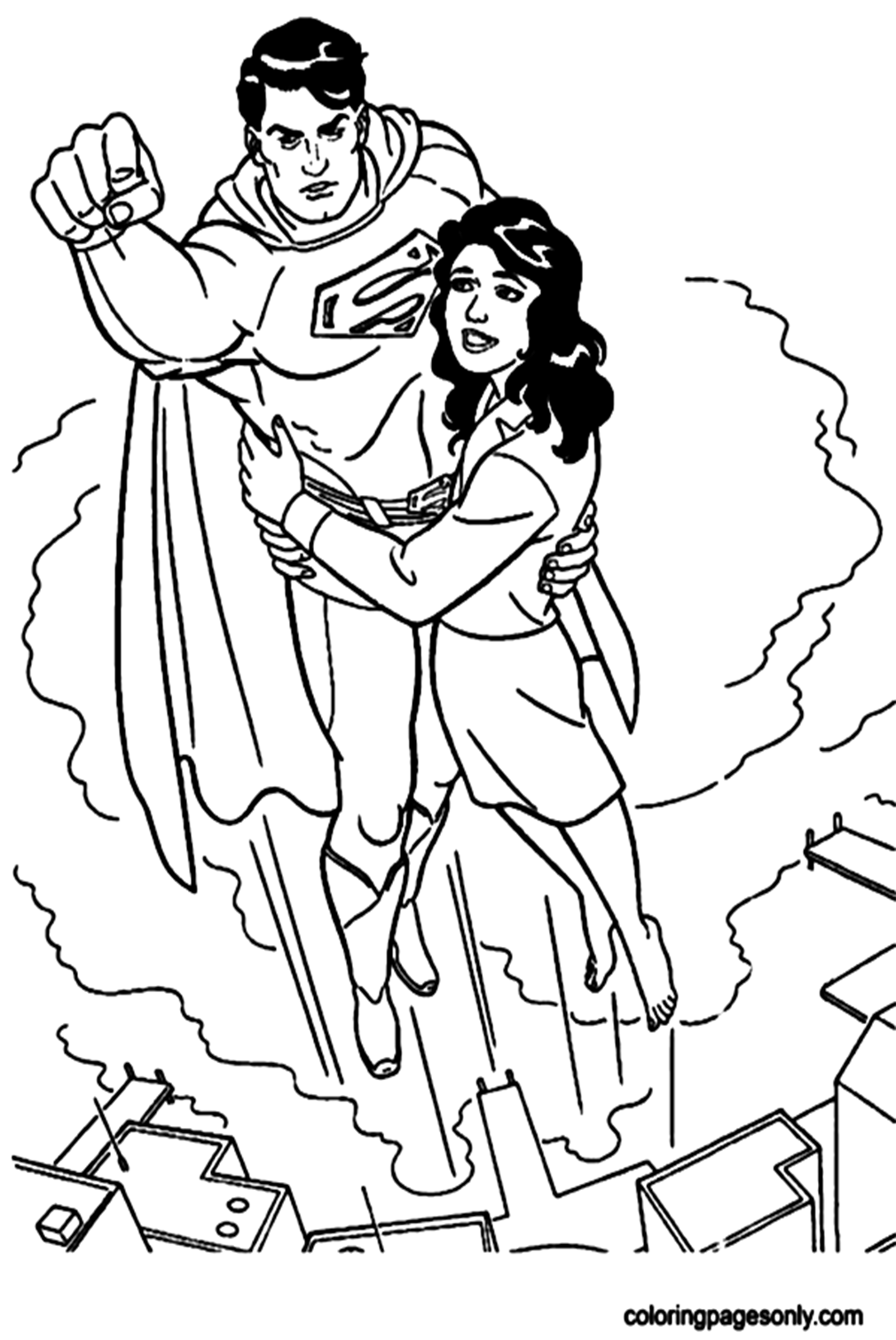 Superman Flying with Lois Lane Coloring Pages