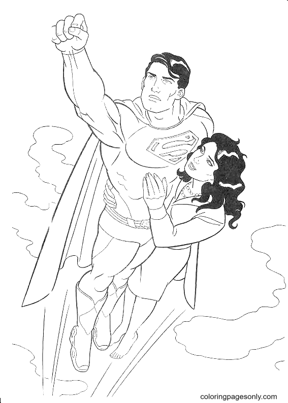 Superman vliegt met Lois Lane uit Superman