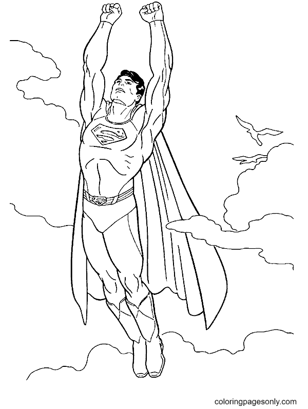 Superman in the Sky Coloring Page