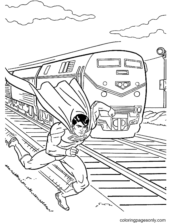 Superman is Faster Than a Train Coloring Page