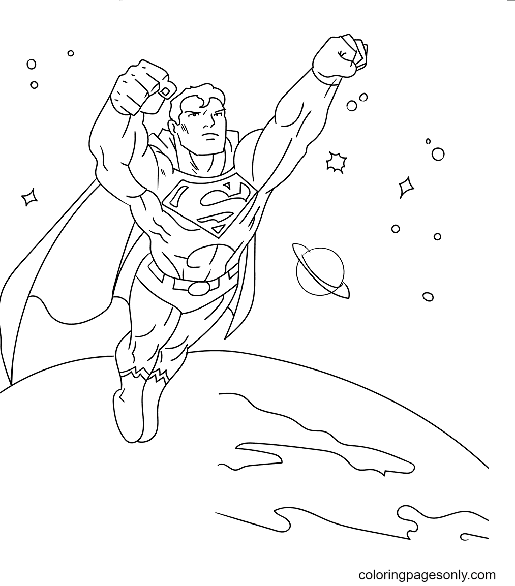 Coloriage Superman vole dans l'espace