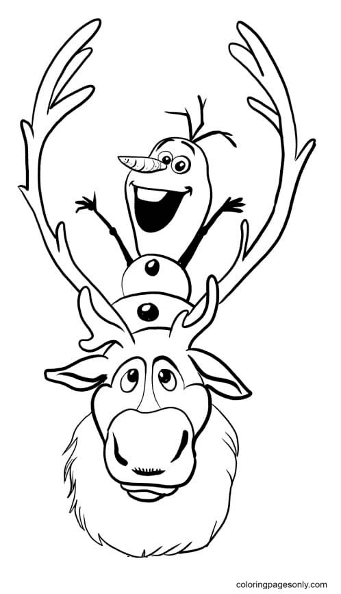 Sven Reindeer and Olaf Coloring Page