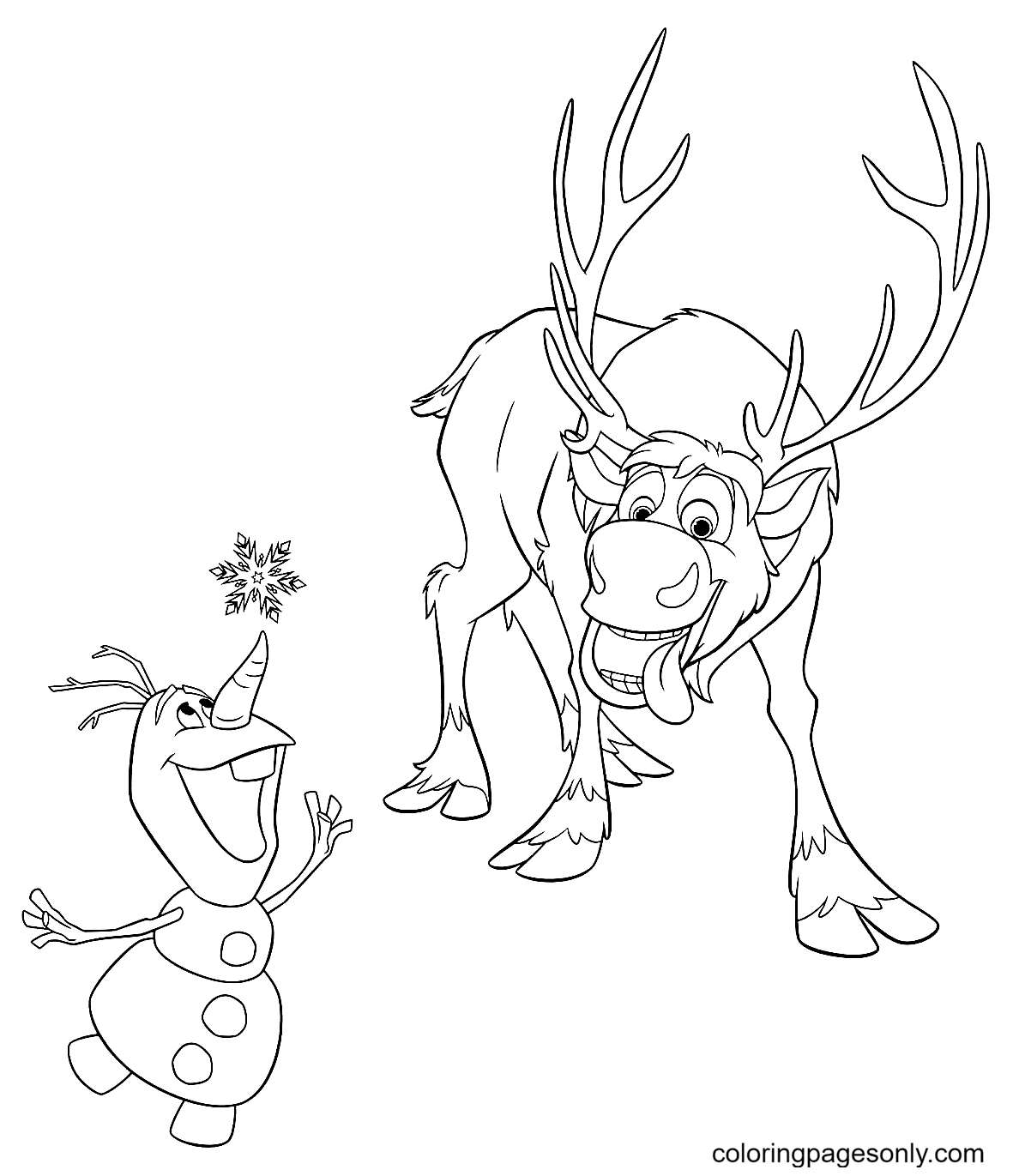 Sven e Olaf pegam flocos de neve de Olaf