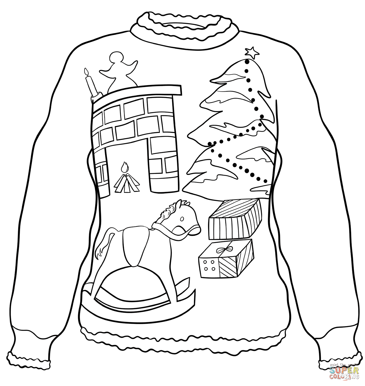 Sweater with Christmas Scene Coloring Page