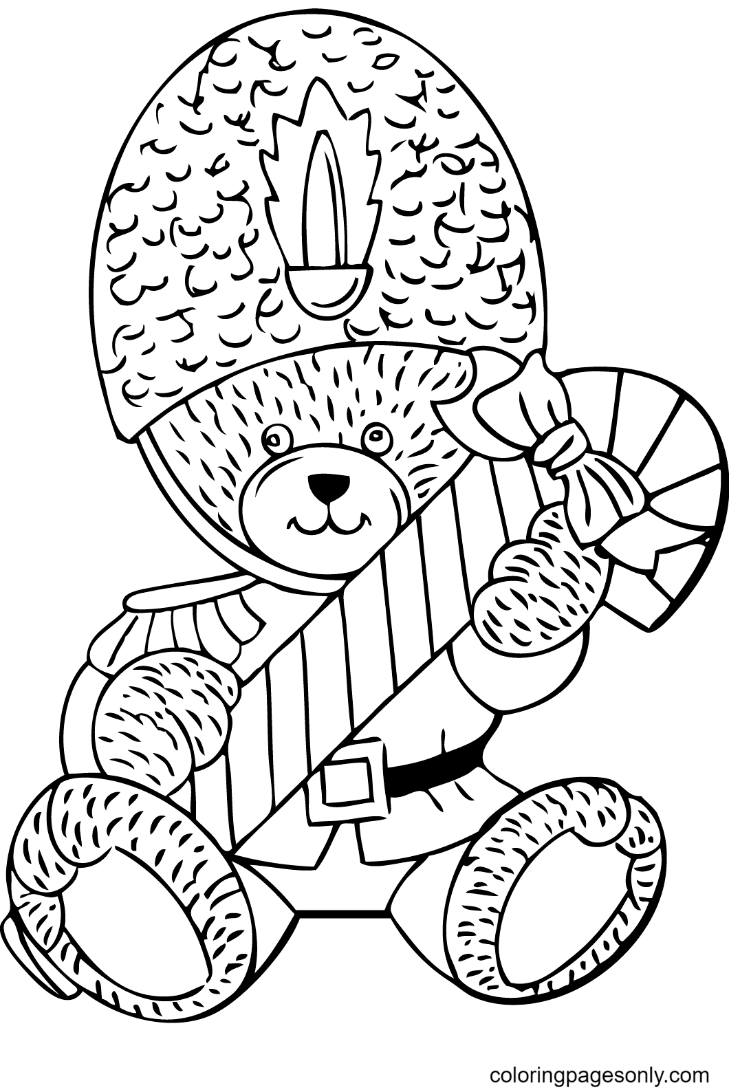 Teddy Bear with Candy Cane Coloring Page