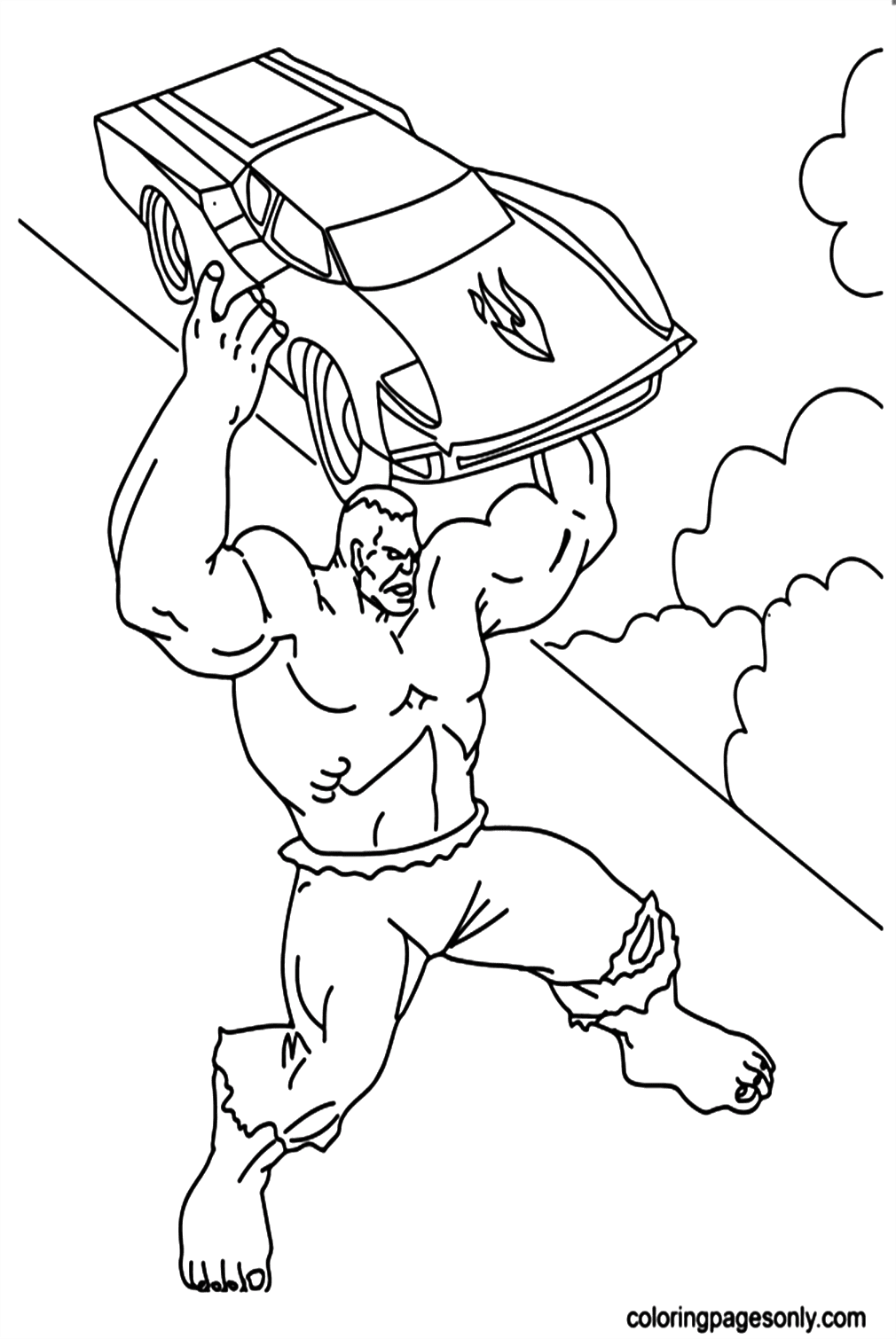 The Hulk A Demolishing Car Coloring Pages