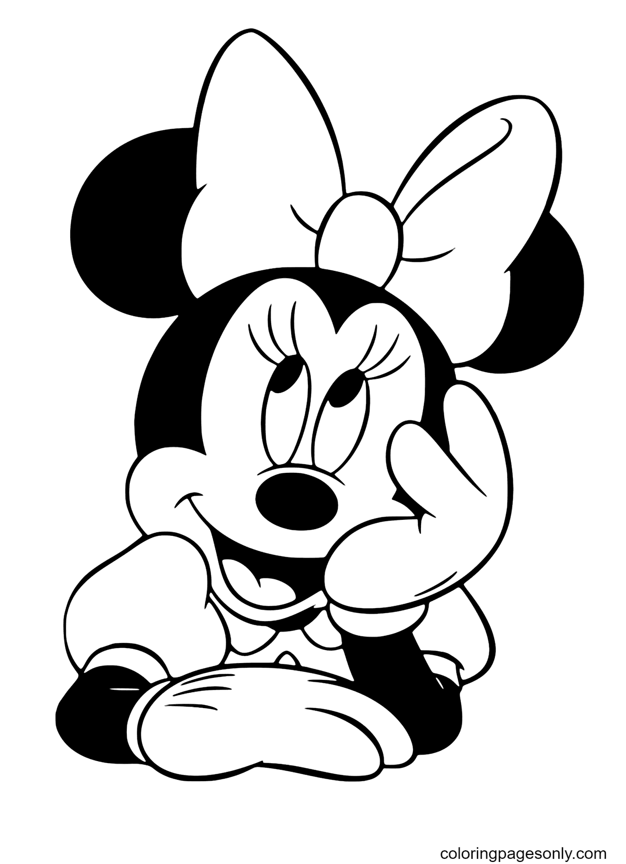Thinking Minnie Mouse Coloring Page
