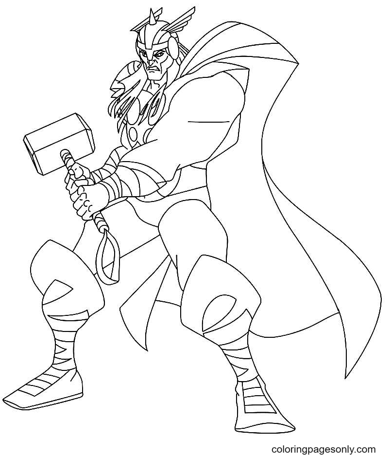 Thor and God Hammer Coloring Page