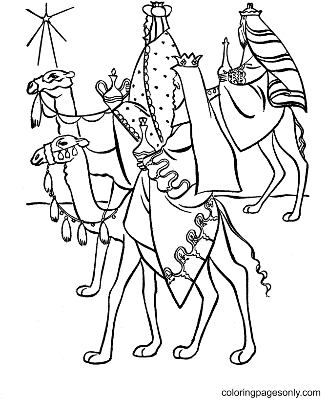 Three Kings of Orient Riding a Camel Coloring Page