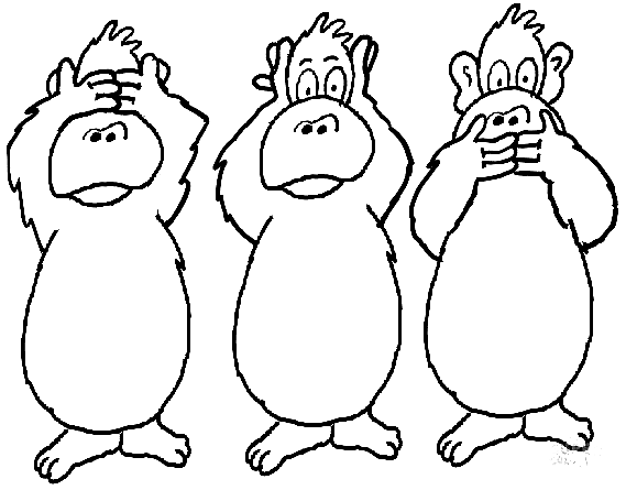 Three Monkeys Coloring Page