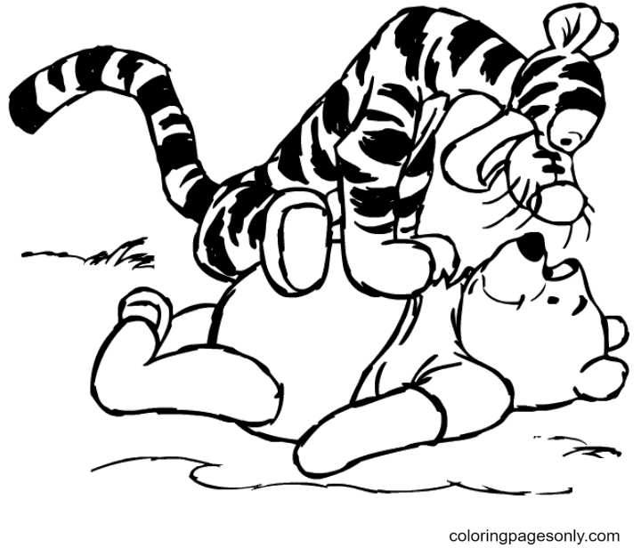 Tigger Sits On The Pooh Stomach Coloring Pages