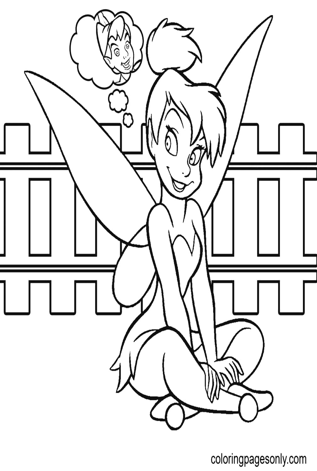 Tinkerbell Thinks About Peter Pan Coloring Page