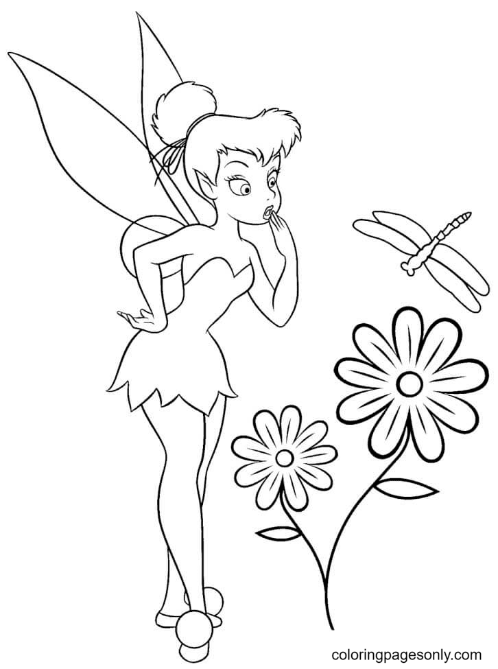 Tinkerbell With Flowers Coloring Page