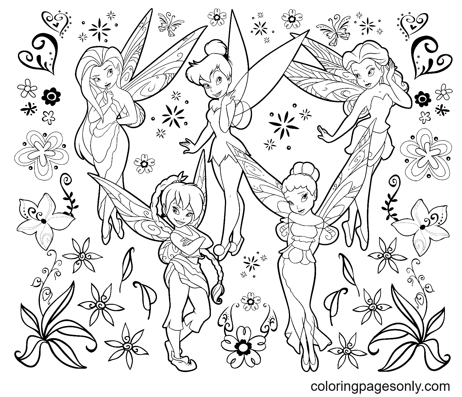 Tinkerbell and Beautiful Fairy Disney Coloring Pages