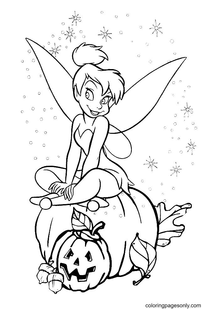 Tinkerbell and Pumpkin Coloring Page
