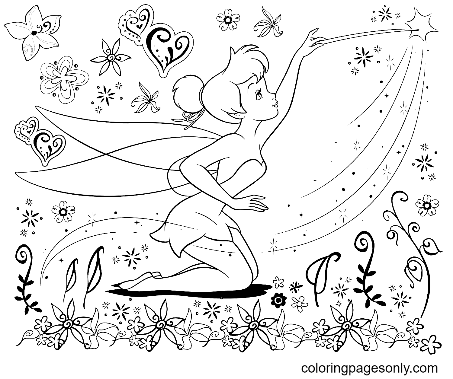 Tinkerbell has a Magic Wand Coloring Pages
