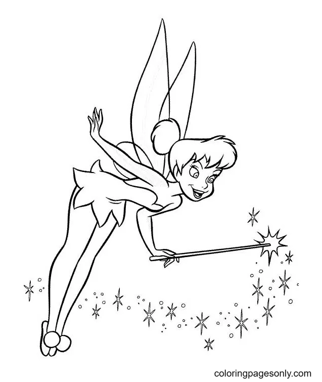 Tinkerbell with a Magic Wand Coloring Page