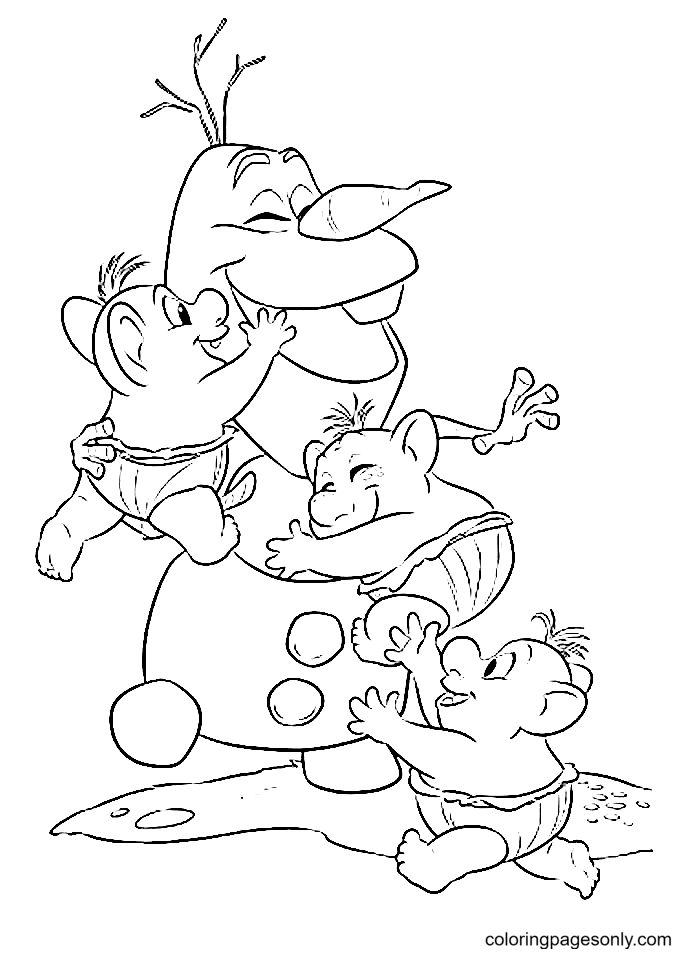 Trolls Hug Olaf Snowman Coloring Pages