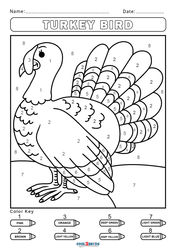 Turkey Bird Color by Number Coloring Page