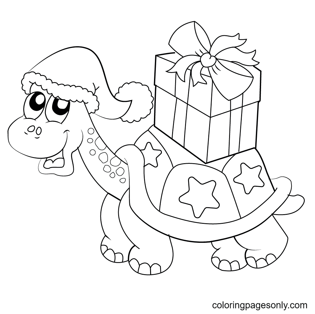 Turtle Christmas Coloring Page