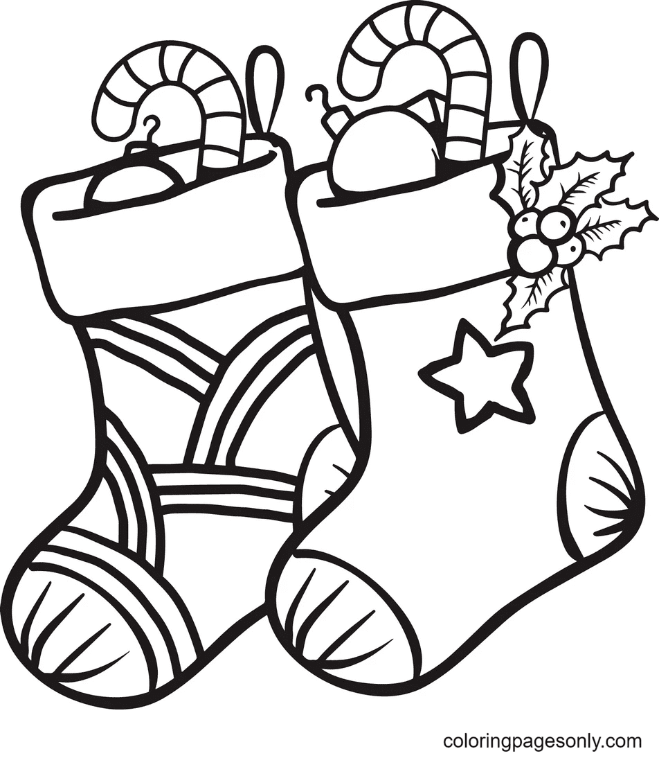Two Christmas Stockings Coloring Page