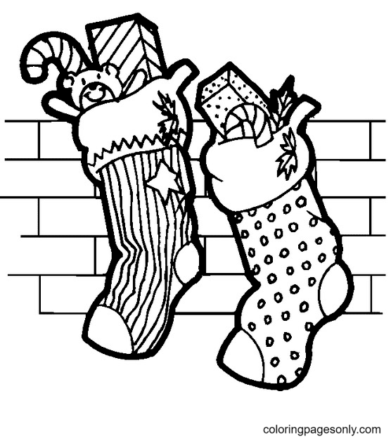 Two Cute Christmas Stockings Coloring Pages