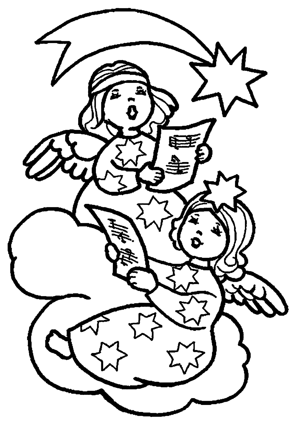 Two Singing Christmas Angels Coloring Pages