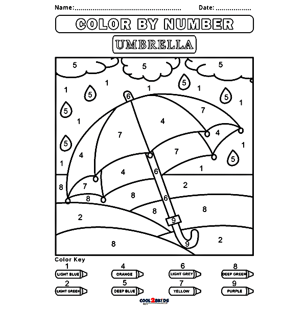 Umbrella Color by Number Coloring Pages