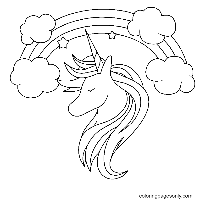 Unicorn and Rainbow Coloring Page