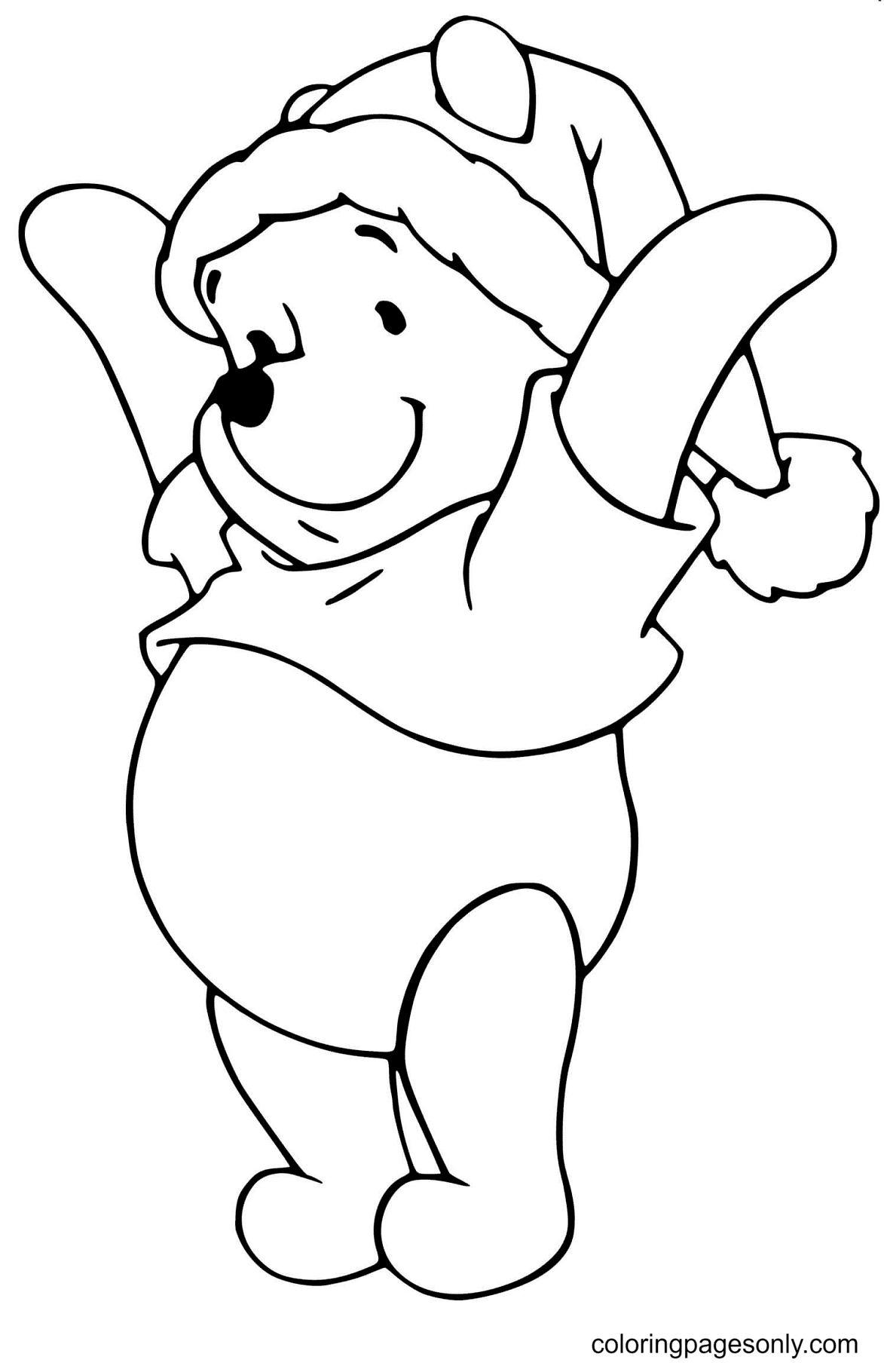 Winnie the Pooh as Santa Claus Coloring Page